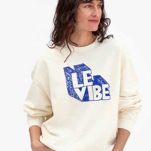 Clare V Tops - Clare V White and Blue Crewneck Sweater Small